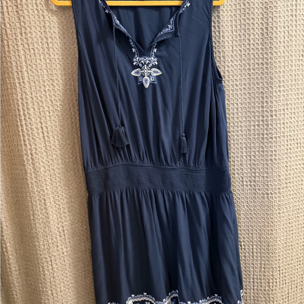 J. Jill Navy Dress with Embroidered Trim